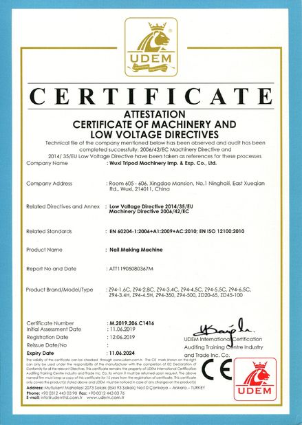 Китай Wuxi Tripod Machinery Imp. & Exp. Co., Ltd. Сертификаты